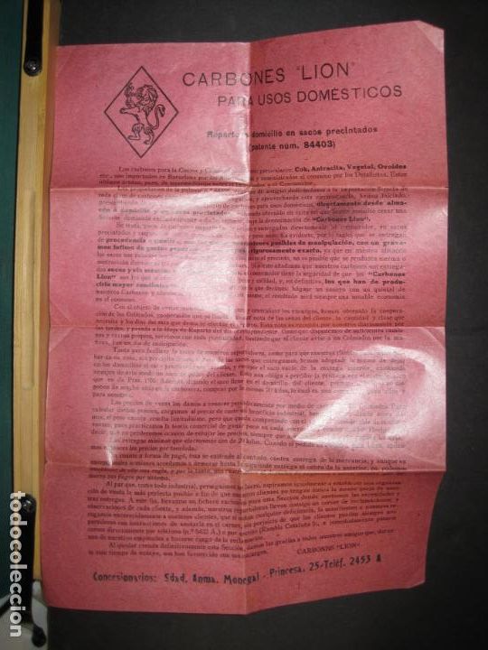 Altri oggetti di carta: CARBONES LION-PUBLICIDAD ANTIGUA-VER FOTOS-(101.845)