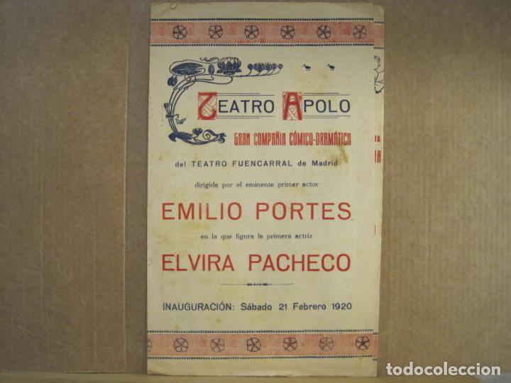 Altri oggetti di carta: BARCELONA-TEATRO APOLO-A&Ntilde;O 1920-EMILIO PORTES & ELVIRA PACHECO-PROGRAMA DE TEATRO-VER FOTOS-(K-9471)