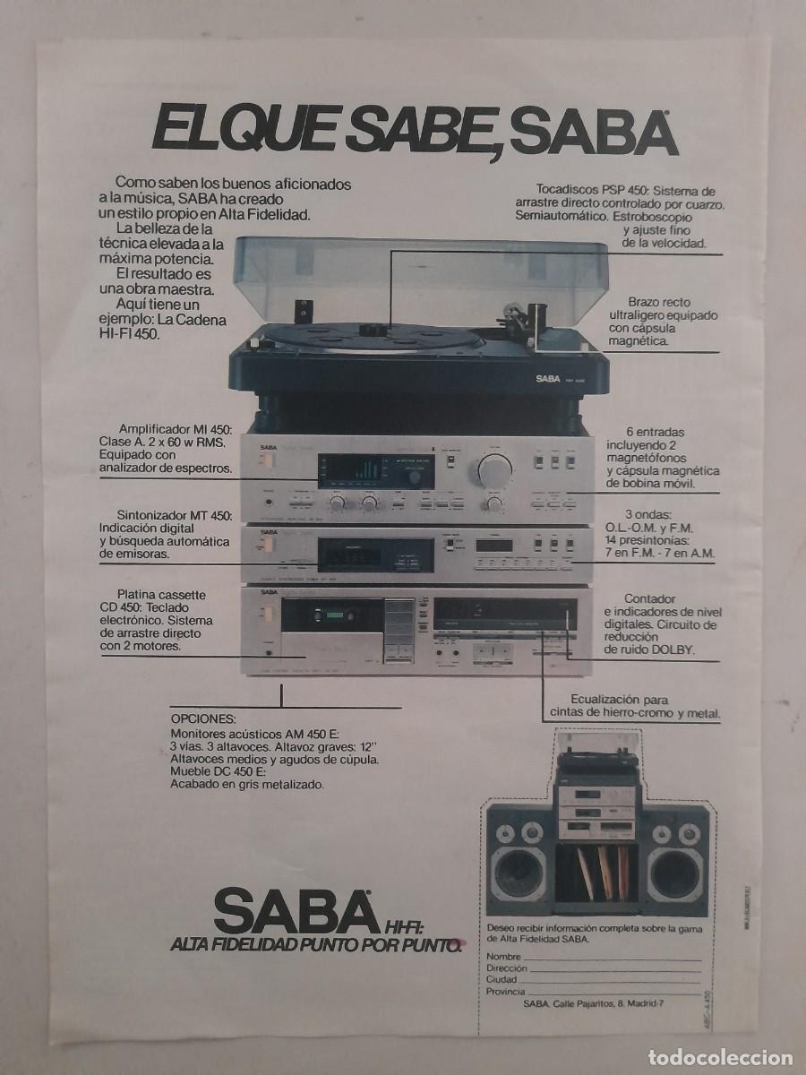 Paper Collecting Others: ANUNCIO PUBLICIDAD CADENA ALTA FIDELIDAD SABA HOJA DE REVISTA