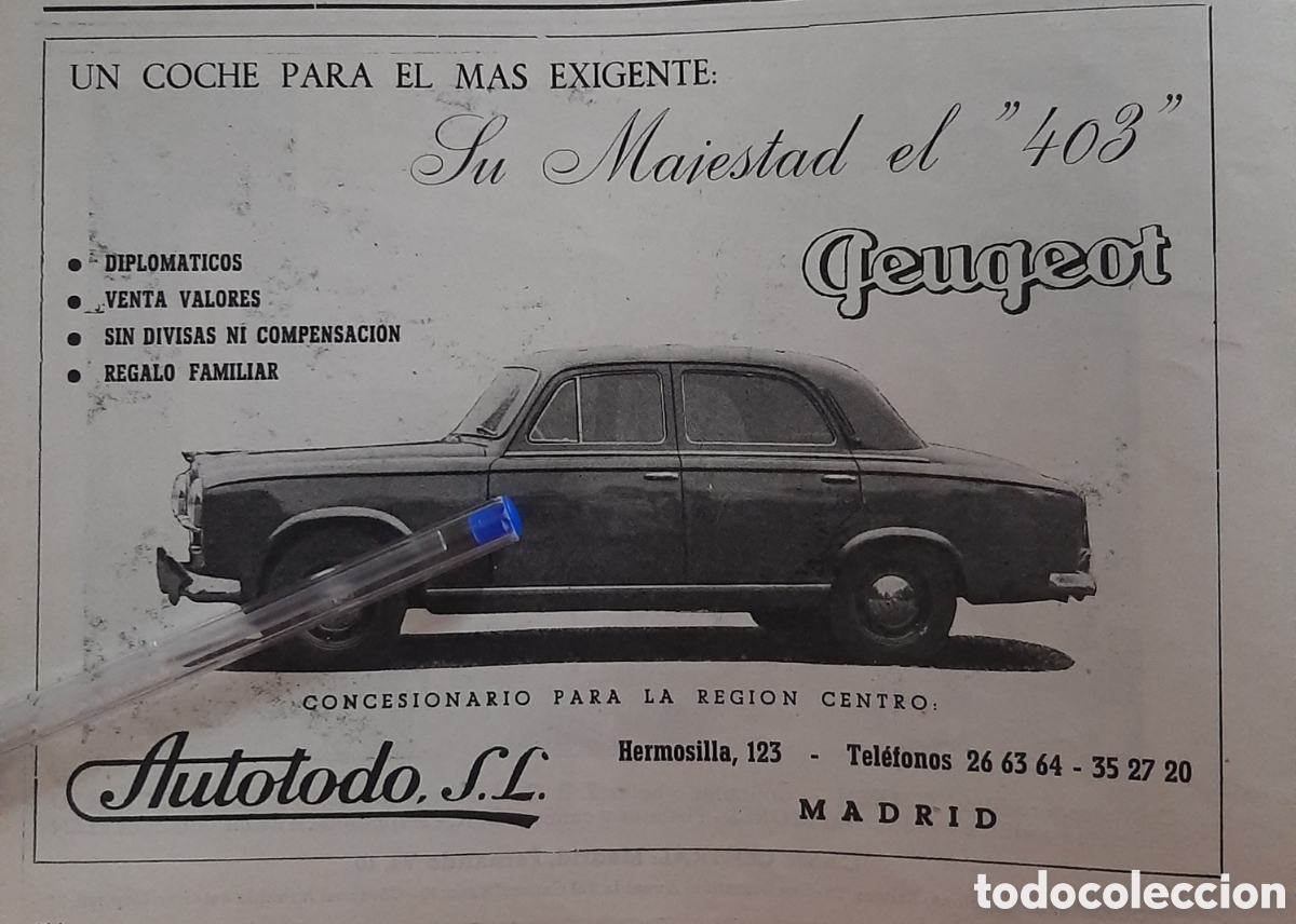 Paper Collecting Others: Publicidad automovil Peugeot 403 de 1955