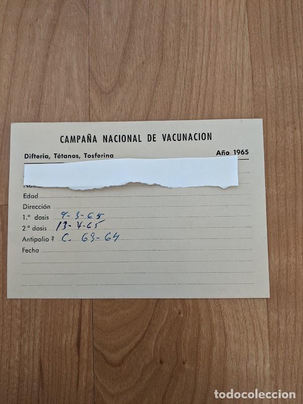 Collectionnisme Papier divers: DOCUMENTO CAMPA&Ntilde;A NACIONAL VACUNACI&Oacute;N 1965