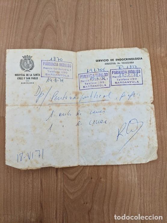 Outros artigos de papel: RECETA M&Eacute;DICA HOSPITAL DE LA SANTA CRUZ Y SAN PABLO A&Ntilde;O 1971