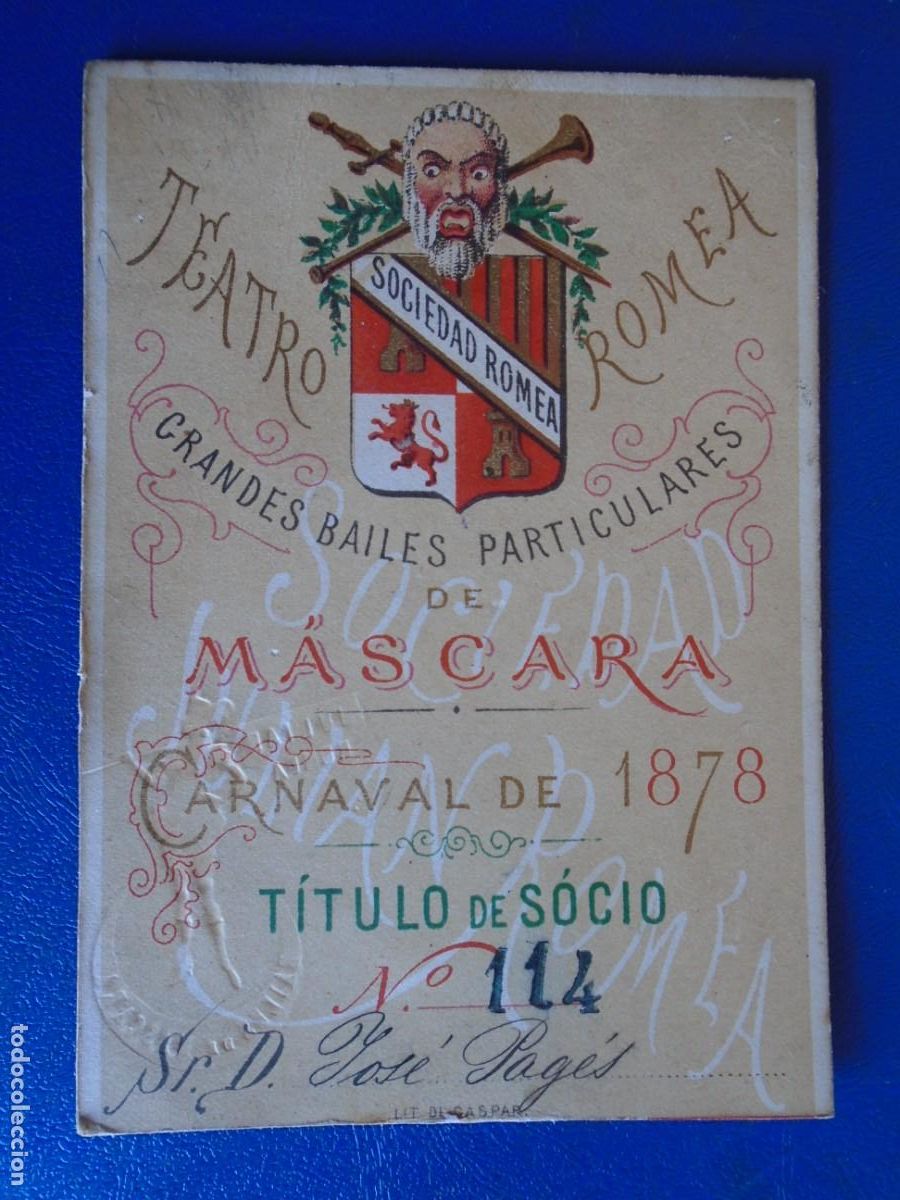 Collectionnisme Papier divers: (PA-230400)TITULO DE SOCIO SOCIEDAD ROMEA BAILES PARTICULARES CARNALVAL 1878 IMPUESTO DE GUERRA