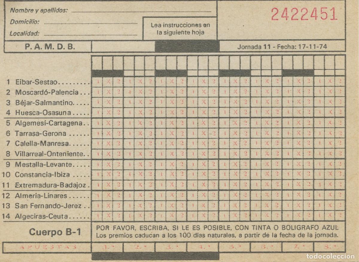 Otros Art&iacute;culos de Coleccionismo en Papel: ANTIGUA QUINIELA FUTBOL&Iacute;STICA 1974