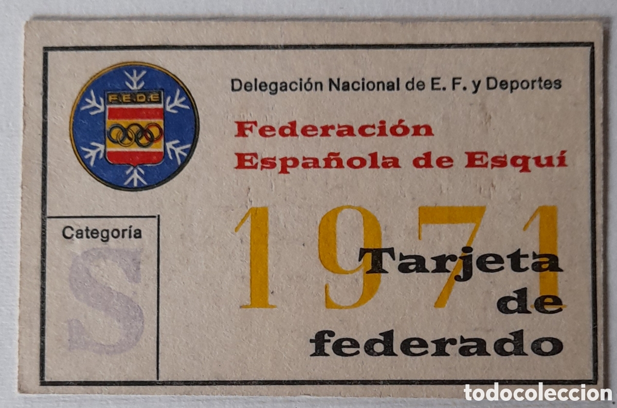 Otros Art&iacute;culos de Coleccionismo en Papel: FEDERACI&Oacute;N ESPA&Ntilde;OLA DE ESQU&Iacute;. TARJETA DE FEDERADO. 1971