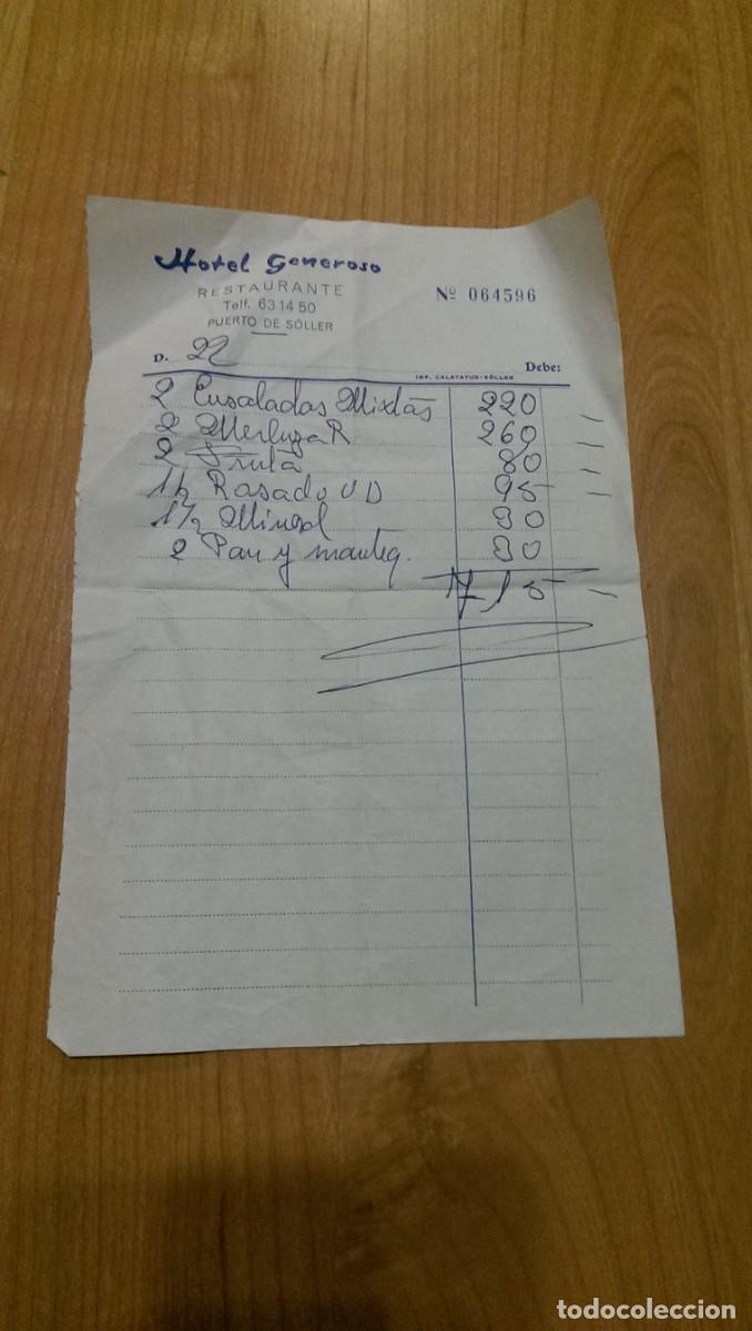 Sammelleidenschaft Andere Papierartikel: NOTA CONSUMICI&Oacute;N RESTAURANTE HOTEL GENEROSO