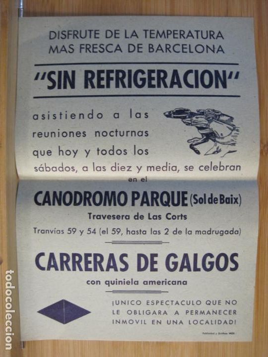 Otros Art&iacute;culos de Coleccionismo en Papel: CARRERAS DE GALGOS-BARCELONA-CANODROMO PARQUE-PROGRAMA ANTIGUO-VER FOTOS-(K-9804)