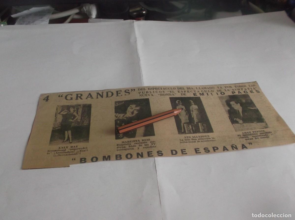 Otros Art&iacute;culos de Coleccionismo en Papel: RECORTE A&Ntilde;O 1963.-BOMBONES DE ESPA&Ntilde;A.ESPECTACULO DE LA SIMPATIA,LES ALLYSON'S,LALY DAY, GRAN PEPOTE