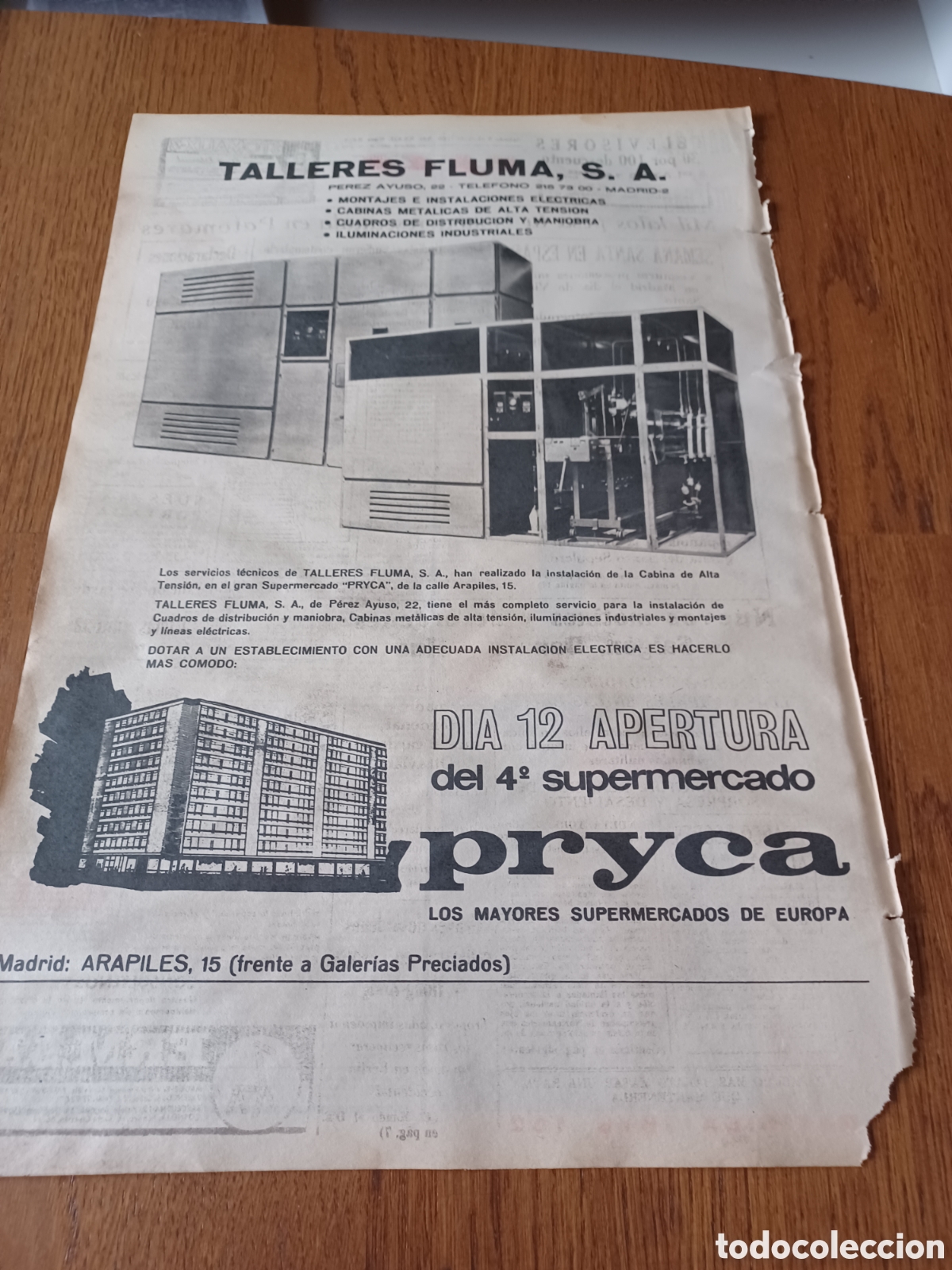 Outros artigos de papel: PUBLICIDAD TALLERES FLUMA. S.A -SUPERMERCADO PRYCA 43 X 28 CM . A&Ntilde;O 1966