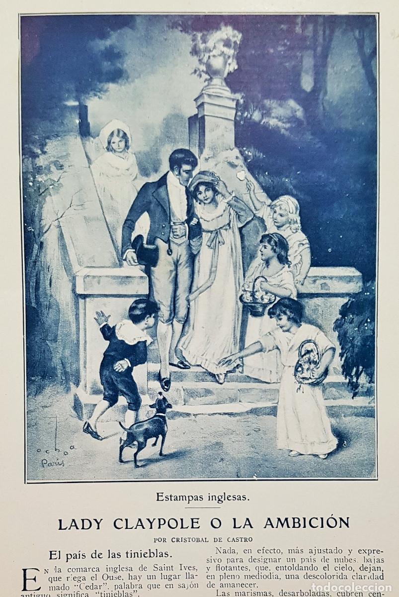 Outros artigos de papel: Cristobal de Castro - Estampas inglesas. Lady Claypole. Dibujos Ochoa. 1928. 2 p&aacute;g. Blanco y Negro