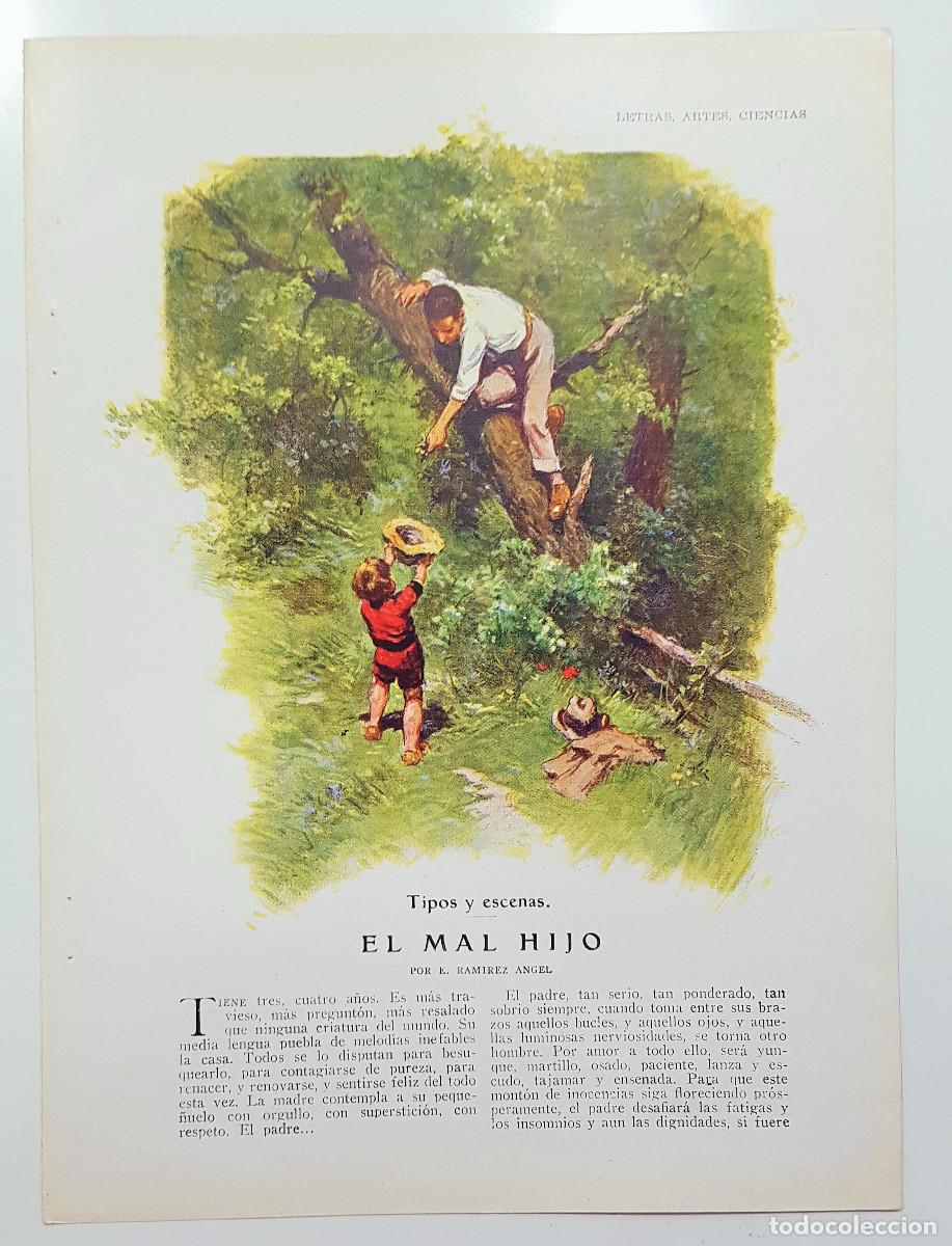 Outros artigos de papel: E. Ram&iacute;rez Angel - Tipos y escenas, El Mal Hijo. Dibujos Regidor. 1928. 2 p&aacute;g. Blanco y Negro