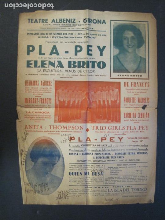 Outros artigos de papel: GIRONA-TEATRE ALBENIZ-ANY 1935-PLA PLEY-ELENA BRITO-PROGRAMA ANTIGUO CIRCO CABARET-(K-9851)