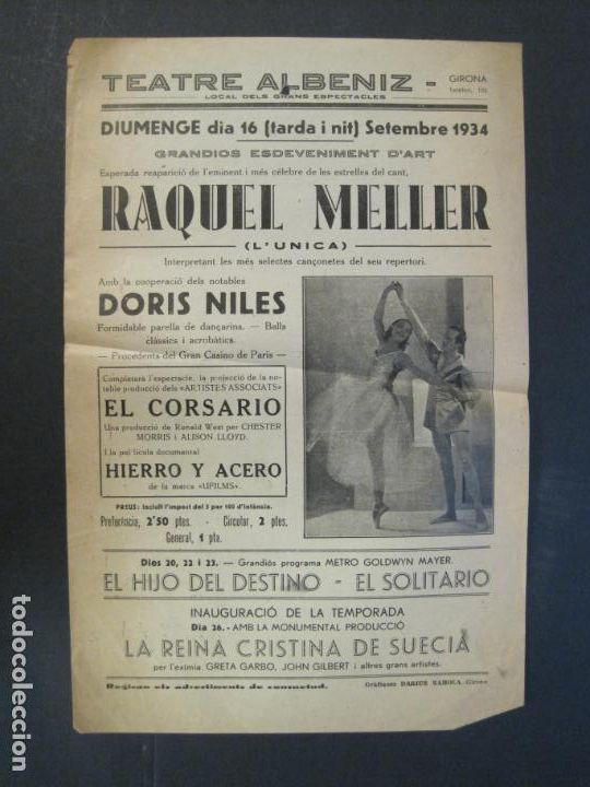 Outros artigos de papel: GIRONA-TEATRO ALBENIZ-A&Ntilde;O 1934-RAQUEL MELLER CONCIERTO-PROGRAMA ANTIGUO ESPECTACULOS-(K-9857)