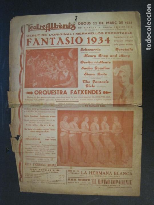 Outros artigos de papel: GIRONA-TEATRE ALBENIZ-ANY 1934-ORQUESTA FATXENDES-FANTASIO 1934-PROGRAMA ANTIGUO-(V-24.243)