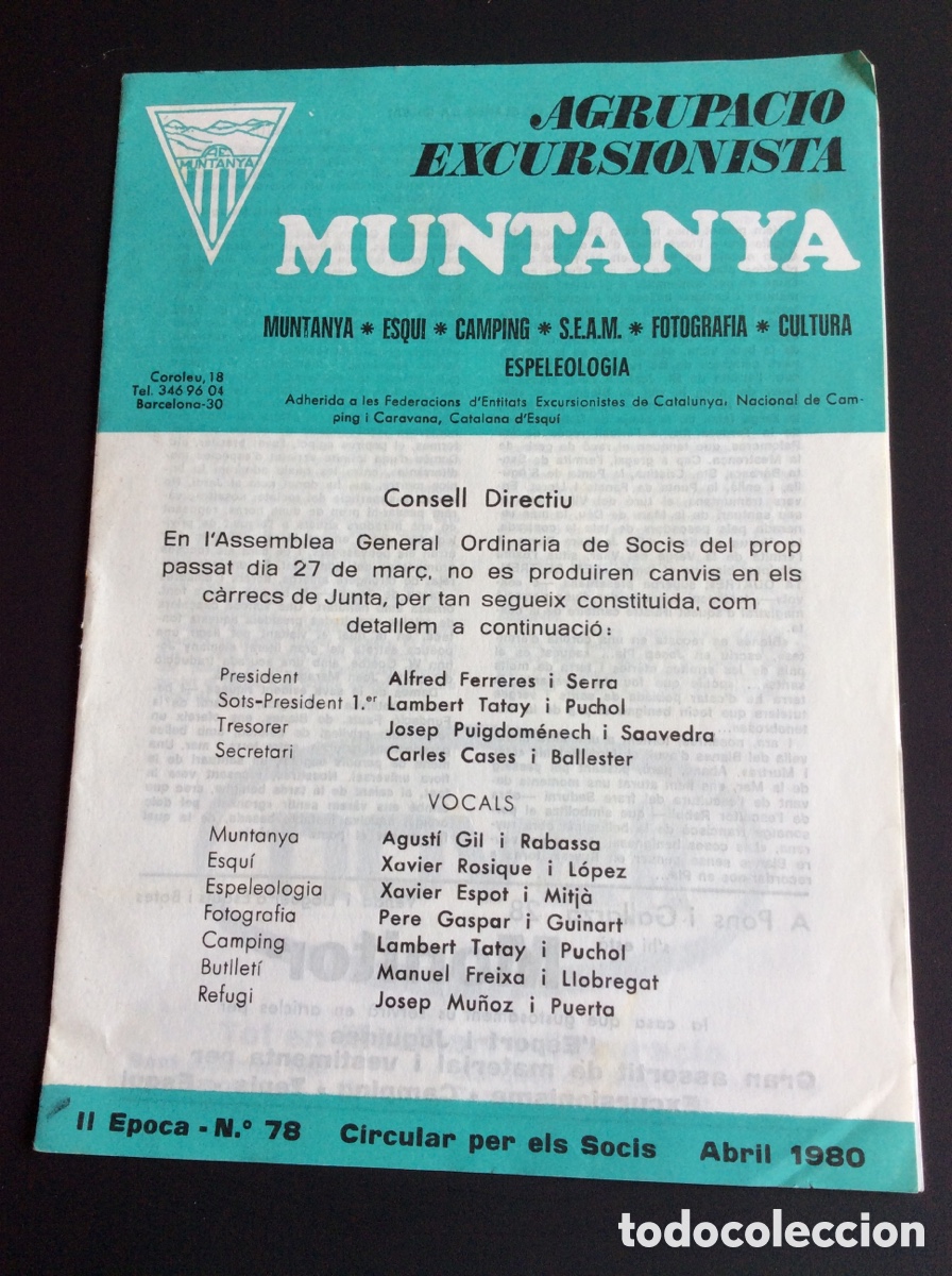 Otros Art&iacute;culos de Coleccionismo en Papel: Agrupaci&oacute; excursionista Muntanya Esqui Camping Espeleologia revista 78 Abril 1980