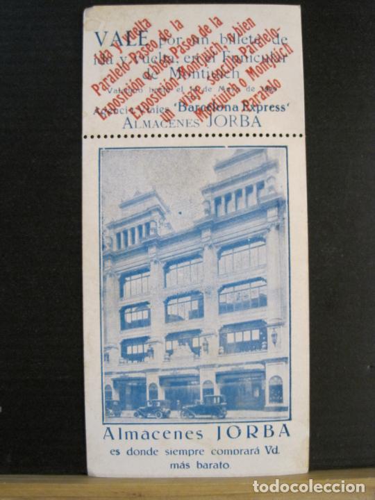 Altri oggetti di carta: BARCELONA-ALMACENES JORBA-VALE POR UN BILLETE EN EL FUNICULAR-A&Ntilde;O 1929-VER FOTOS-(103.033)