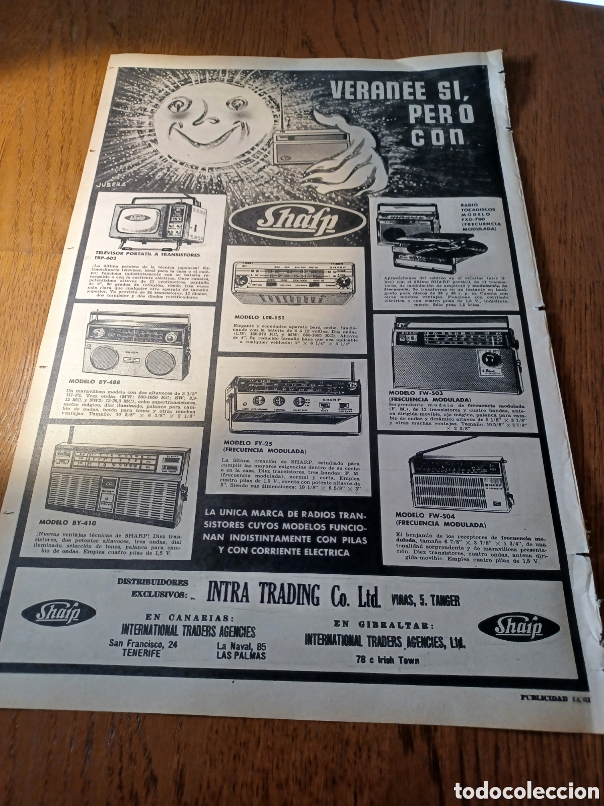Sammelleidenschaft Andere Papierartikel: PUBLICIDAD DE RADIO TRANSISTORES SHARP A&Ntilde;O 1965 . 43 X 28 CM