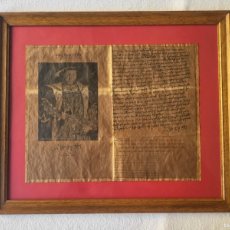 Otros Artículos de Coleccionismo en Papel: REPRODUCCION CARTA AL CARDENAL WOLSEY DE ENRIQUE VIII, 1518. EN PERGAMINO, ANTIGUA, ENMARCADA