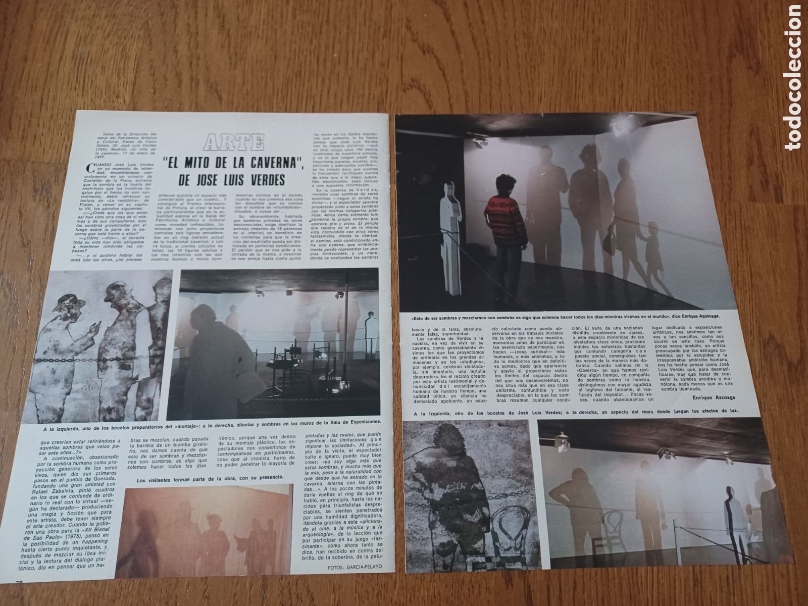 Paper Collecting Others: EL MITO DE LA CAVERNA. JOSE LUIS VERDES. ART&Iacute;CULO EXPOSICION A&Ntilde;O 1977. 2 P&Aacute;GINAS 6 FOTOS