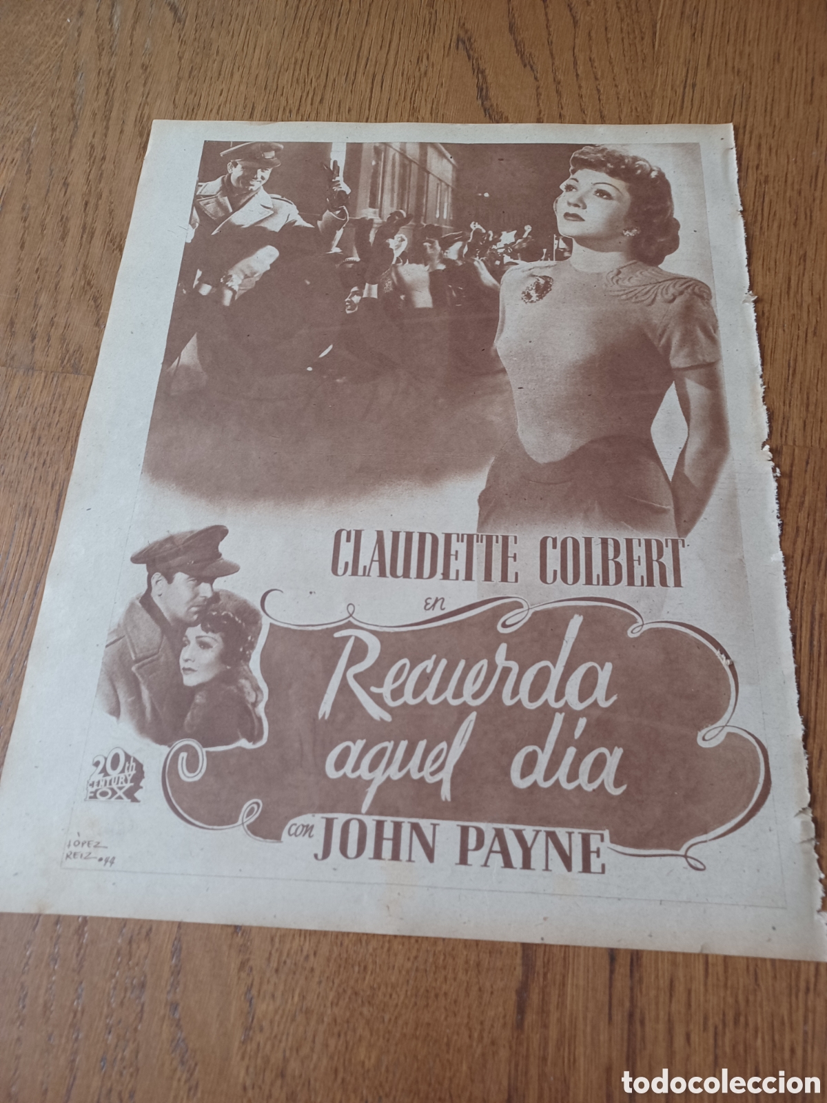 Sammelleidenschaft Andere Papierartikel: RECUERDA AQUEL DIA . CLAUDETTE COLBERT . JOHN PAYNE. A&Ntilde;O 1942. 34 X 27 CM