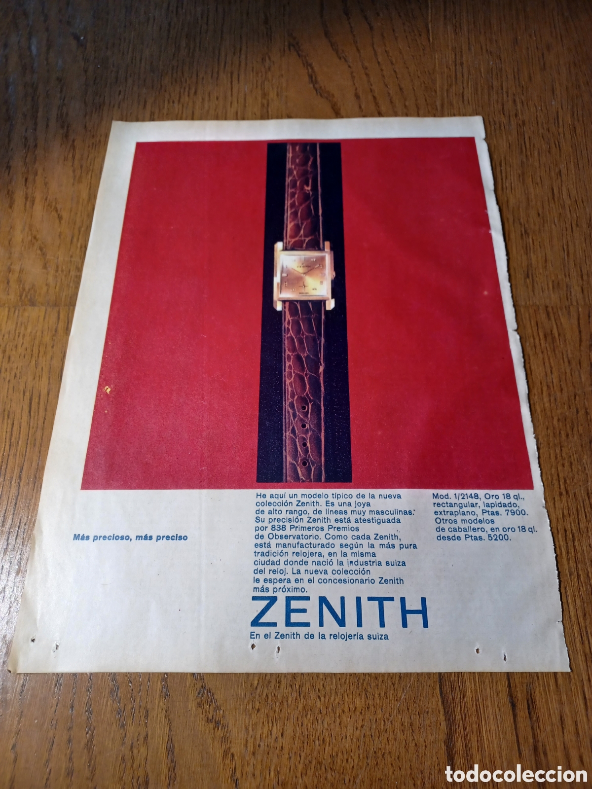 Paper Collecting Others: PUBLICIDAD RELOJ ZENITH .A&Ntilde;O 1961 . 31 X 23 CM