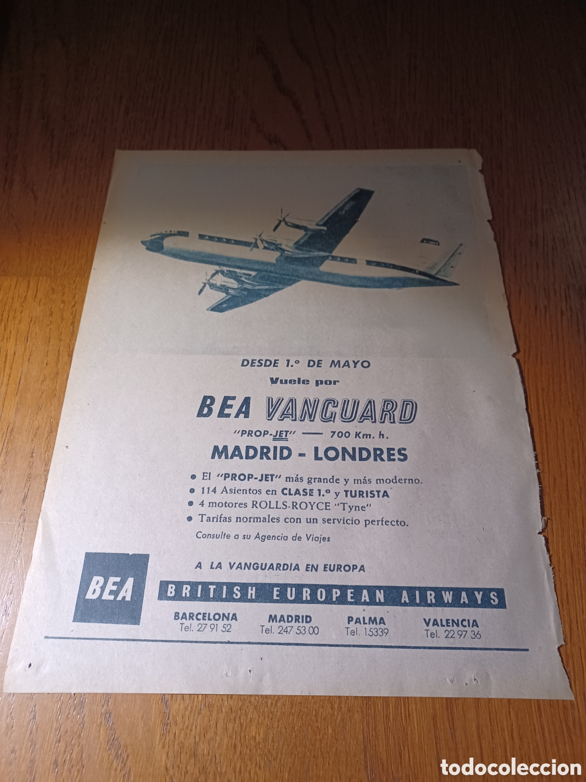 Paper Collecting Others: BEA VANGUARD . MADRID - LONDRES . PUBLICIDAD A&Ntilde;O 1961. 33 X 23 CM