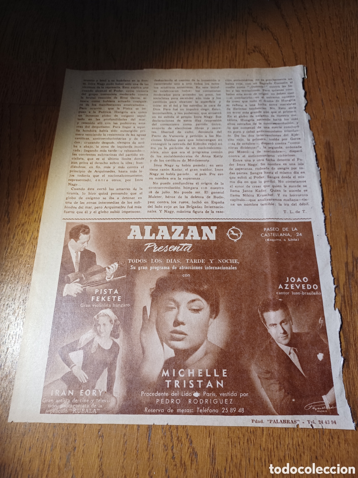 Outros artigos de papel: PUBLICIDAD SALA ALAZAN . PASEO DE LA CASTELLANA 24. HOJA A&Ntilde;O 1956 . RECUADRO ANUNCIO 19 X 14 CM