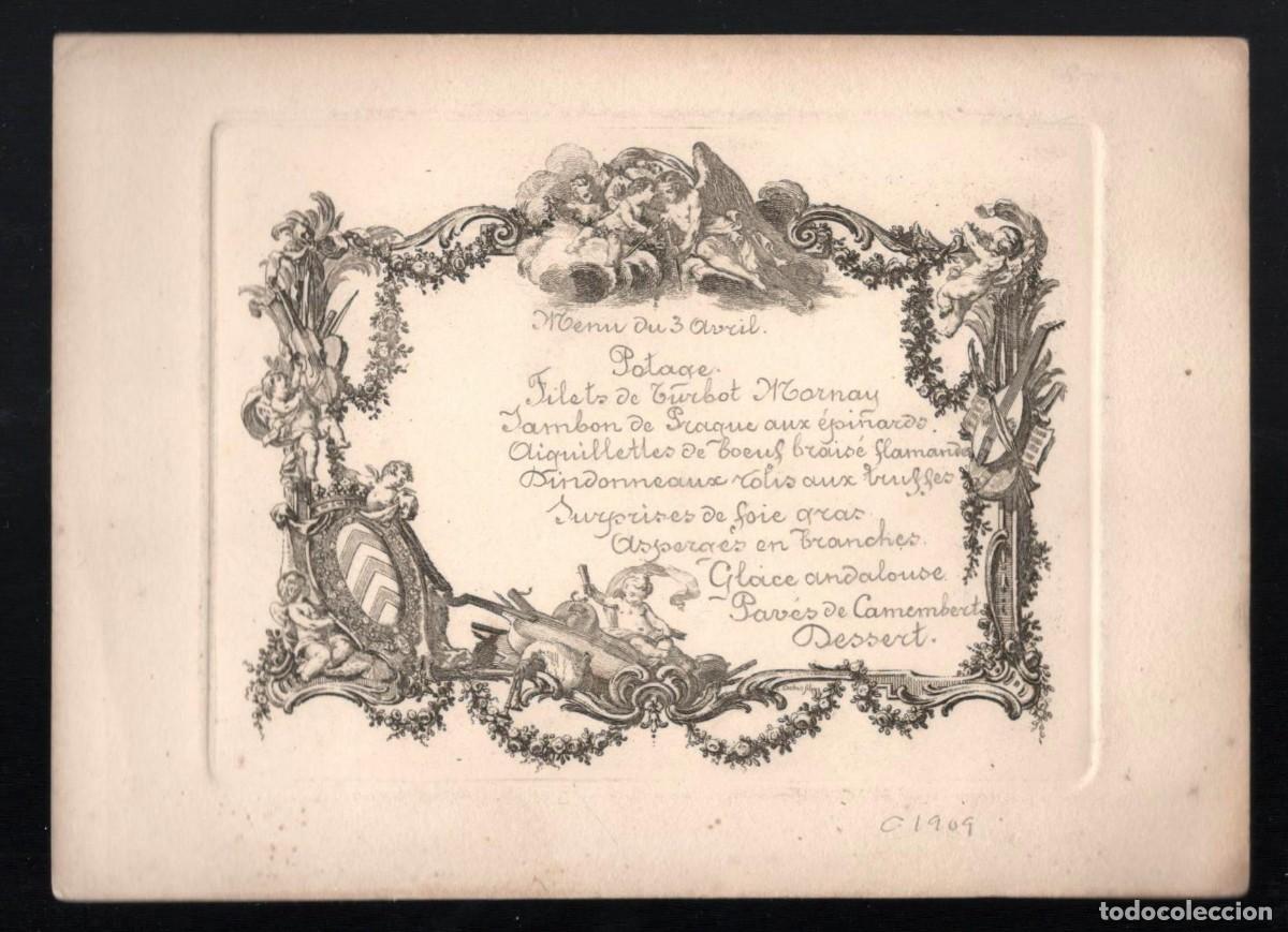Otros Art&iacute;culos de Coleccionismo en Papel: MEN&Uacute; EN FRANC&Eacute;S CON ORLA GRABADA. 'Menu du 3 avril&rdquo; C. 1909