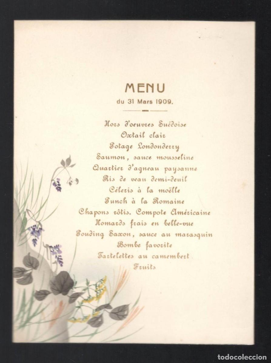Otros art&iacute;culos de coleccionismo en papel: MENU DU 31 MARS 1909