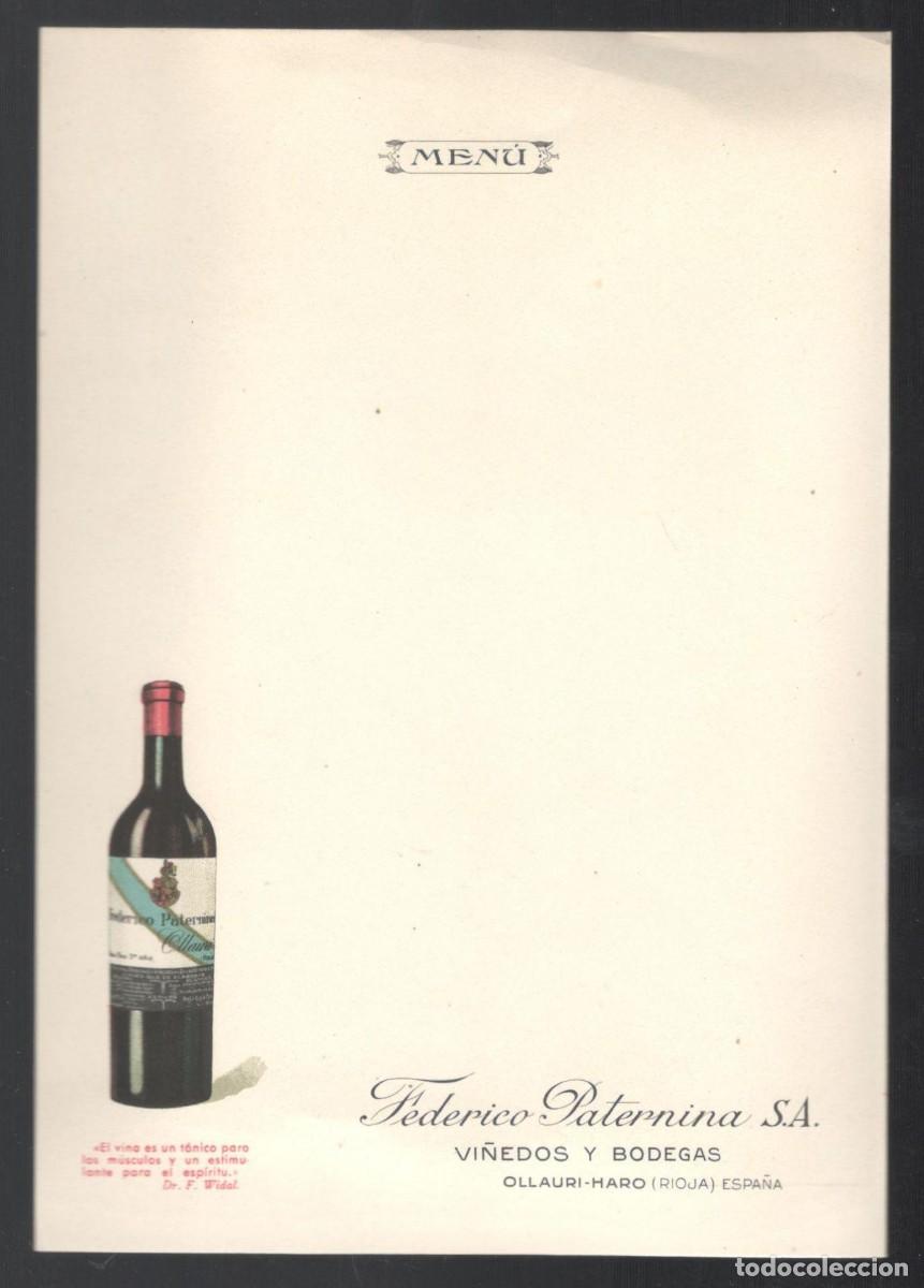Otros Art&iacute;culos de Coleccionismo en Papel: MENU SIN USO. PUBLICIDAD FEDERICO PATERNINA S.A. VI&Ntilde;EDOS Y BODEGAS. OLLAURI Y HARO (RIOJA)