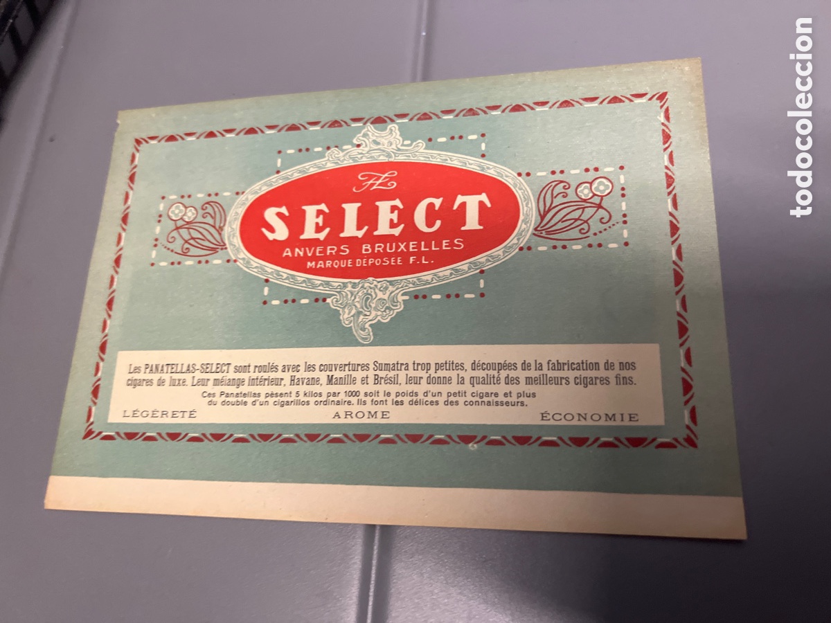 Outros artigos de papel: T1/E2/15. ETIQUETA DE TABACO SELECT ANVERS BRUXELLES. VITOLA. CIGAR BAND
