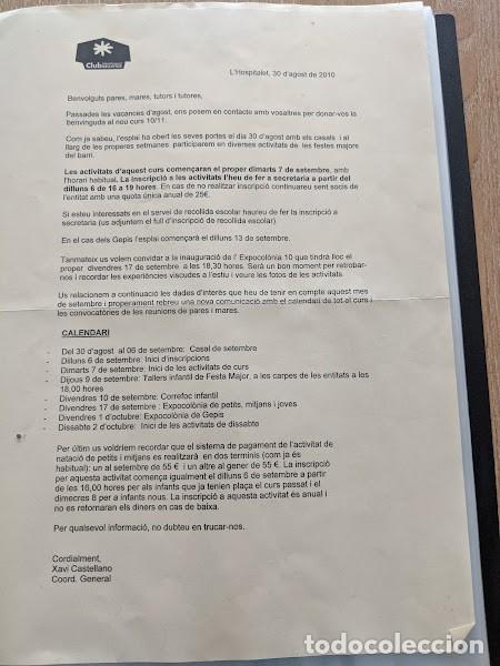 Collectionnisme Papier divers: CARTA INFORMATIVA CLUB BELLVITGE 2010