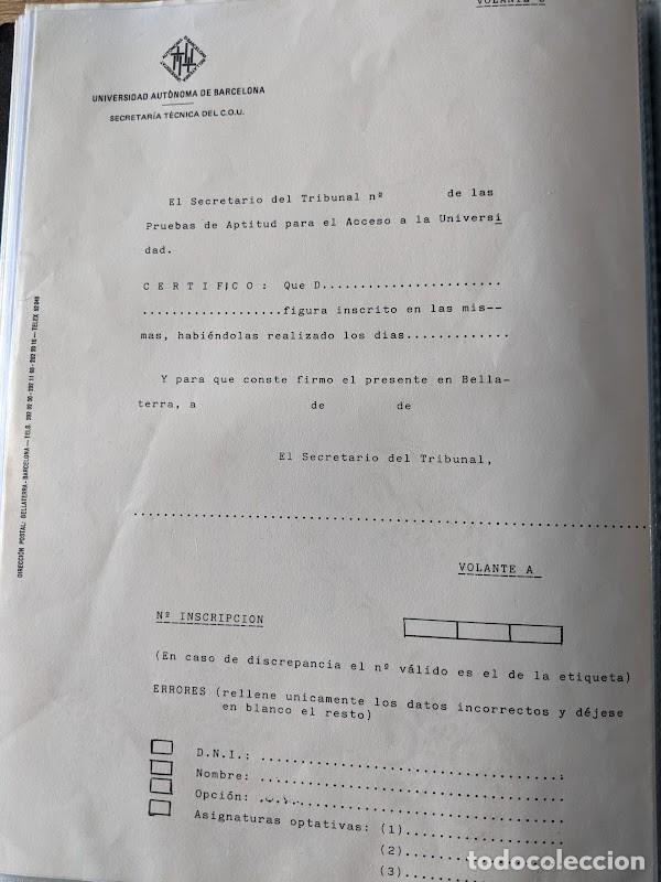 Collectionnisme Papier divers: HOJA CERTIFICACI&Oacute;N PAAU UAB A&Ntilde;OS 80