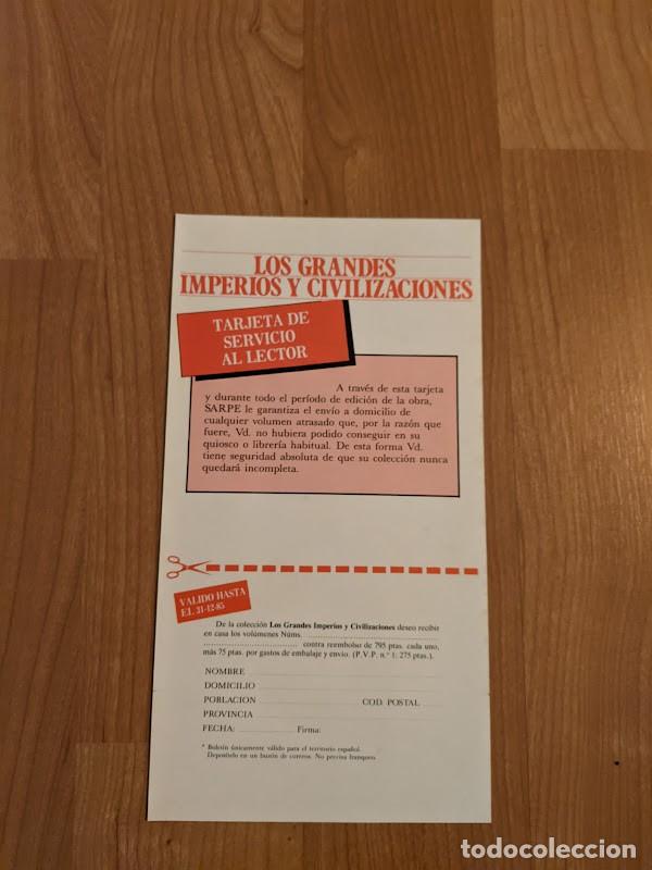 Outros artigos de papel: TARJETA SERVICIO AL LECTOR LOS GRANDES IMPERIOS Y CIVILIZACIONES
