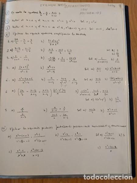 Collectionnisme Papier divers: EXAMEN MATEM&Aacute;TICAS POLINOMIOS