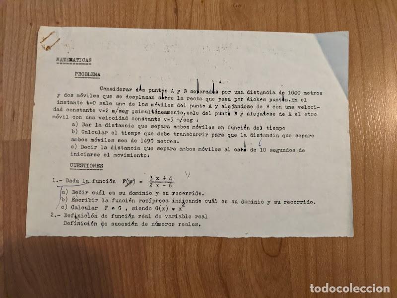 Collectionnisme Papier divers: EXAMEN DE MATEM&Aacute;TICAS