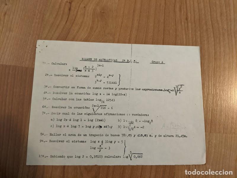 Outros artigos de papel: EXAMEN DE MATEM&Aacute;TICAS 2&ordm; BUP A&Ntilde;O 1977