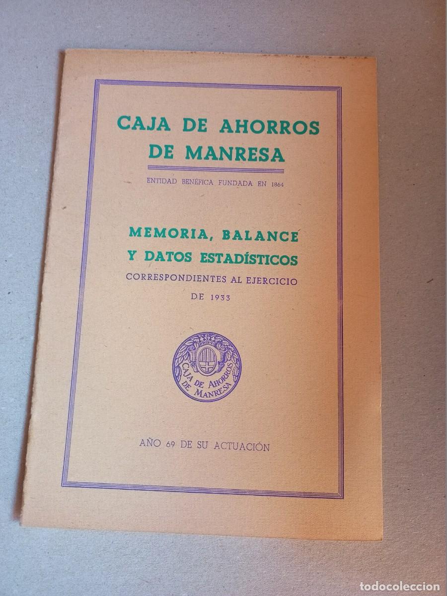 Outros artigos de papel: MEMORIA,BALANCE Y DATOS ESTADISTICOS CAJA DE AHORROS DE MANRESA A&Ntilde;O 1933