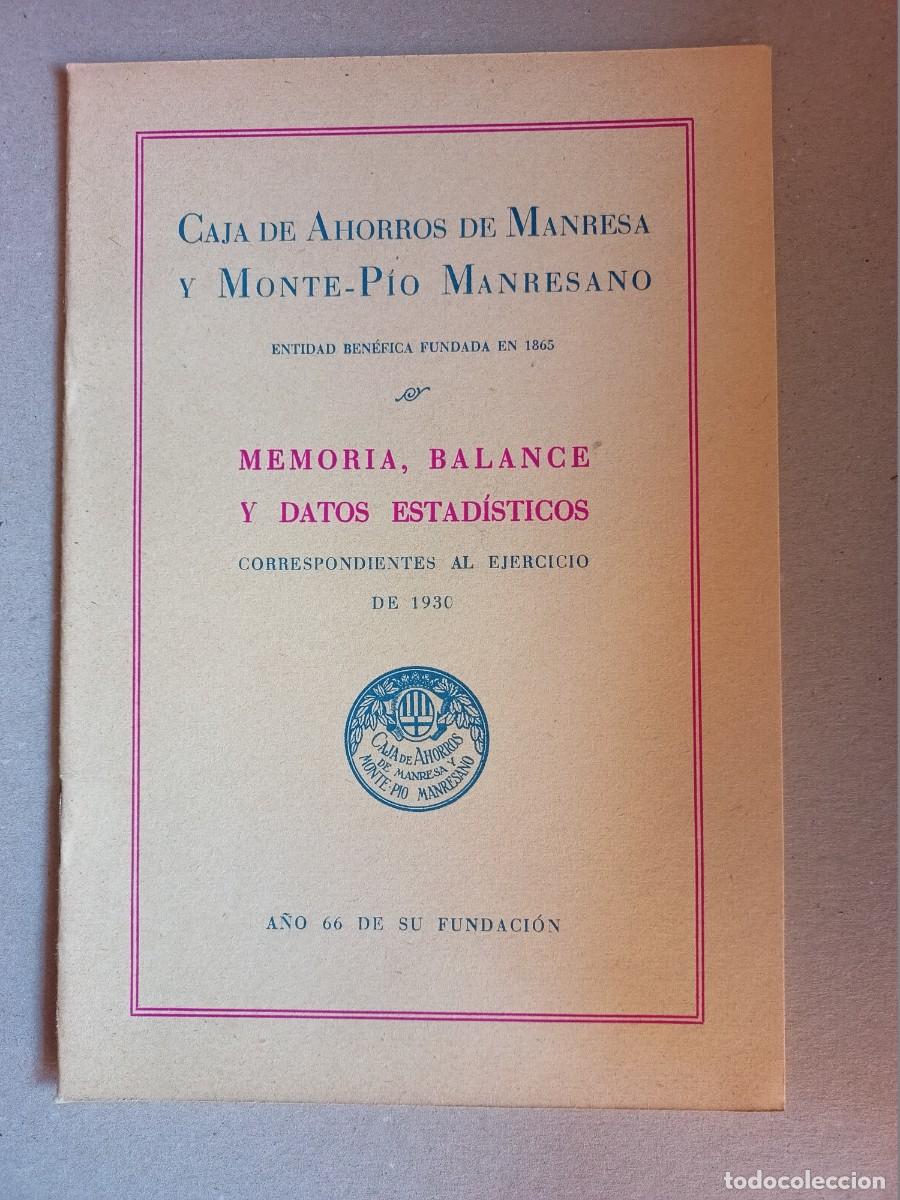 Outros artigos de papel: MEMORIA,BALANCE Y DATOS ESTADISTICOS CAJA DE AHORROS DE MANRESA A&Ntilde;O 1930