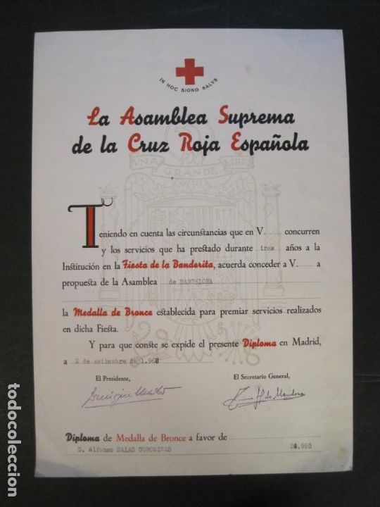 Altri oggetti di carta: ASAMBLEA SUPREMA DE LA CRUZ ROJA ESPA&Ntilde;OLA-DIPLOMA FIESTA BANDERITA-A&Ntilde;O 1968-VER FOTOS-(V-24.324)