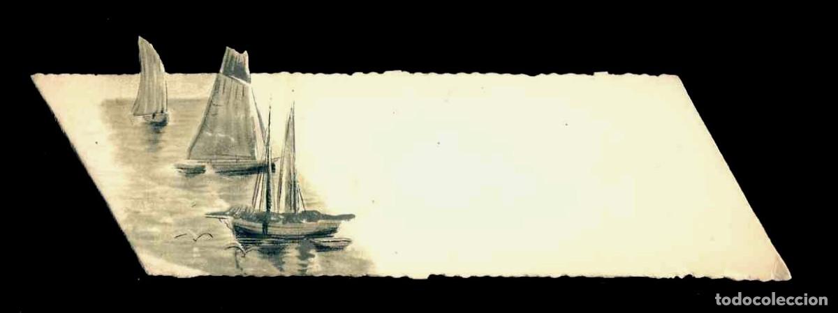 Otros art&iacute;culos de coleccionismo en papel: Tarjeta troquelada y con relieve. Barcas de vela. Probablemente marcador de sitio de mesa