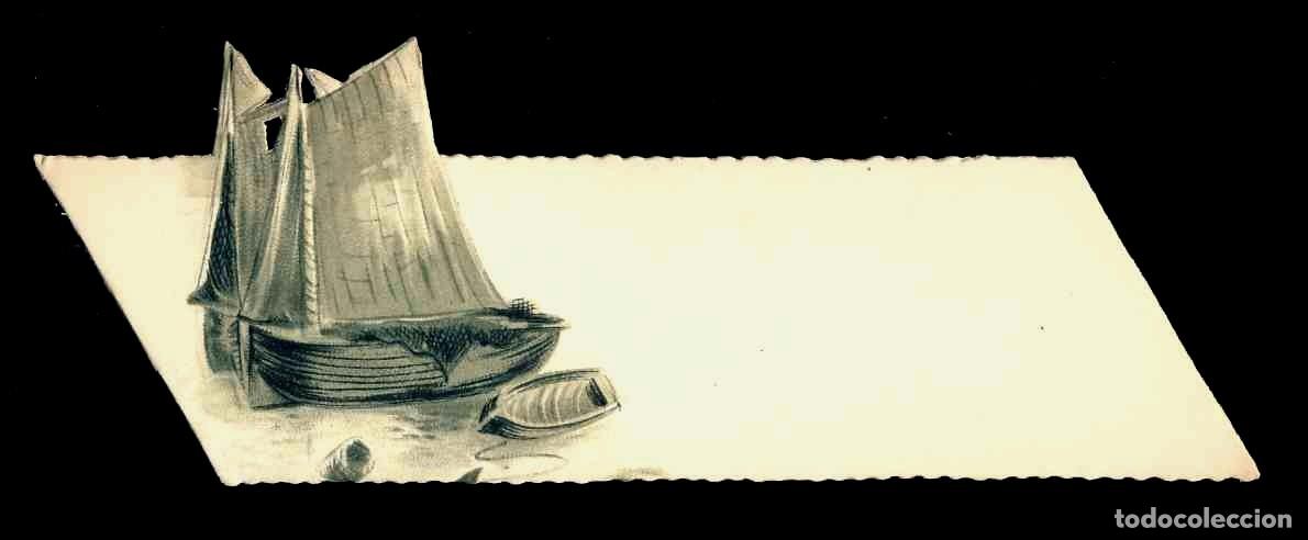 Otros art&iacute;culos de coleccionismo en papel: Tarjeta troquelada y con relieve. Barcas de vela. Probablemente marcador de sitio de mesa