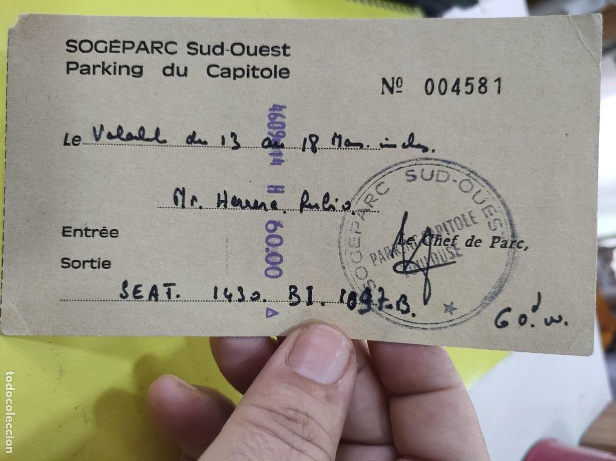 Otros art&iacute;culos de coleccionismo en papel: Tiket Parking du Capitole SEAT 1450