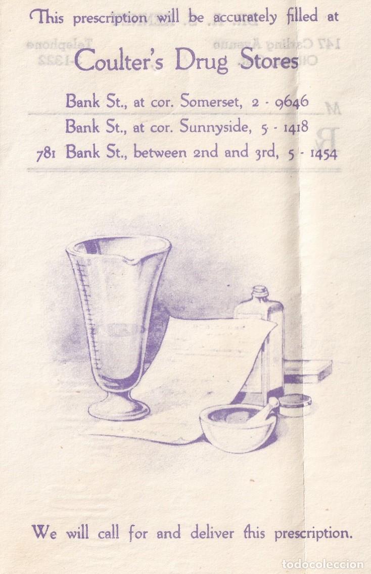 Otros Art&iacute;culos de Coleccionismo en Papel: Hojita publicitaria Farmacia Canad&aacute; / Coulter's Drug Stores - Dr. A. S. Kenney / We will call for ..