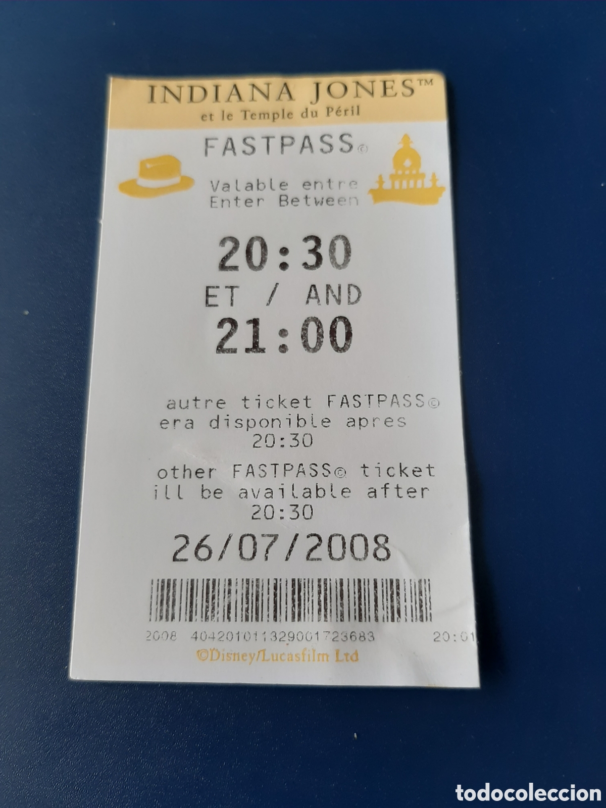 Otros Art&iacute;culos de Coleccionismo en Papel: Fast Pass Eurodisney Disneyland Indiana Jones 2008 COMPRA MINIMA 5&euro;
