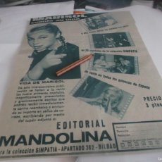 Altri oggetti di carta: RECORTE PUBLI.AÑO 1963.- MARISOL CUENTA SU VIDA - EDITORIAL MANDOLINA- COLECCION SIMPATIA- BILBAO
