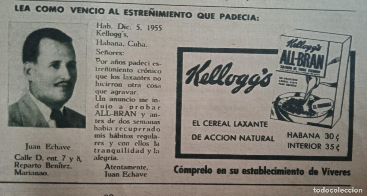 Otros Art&iacute;culos de Coleccionismo en Papel: Anuncio publicitario, recorte **ALL-BRAN KELLOGG'S** cereal laxante. A&Ntilde;OS 50