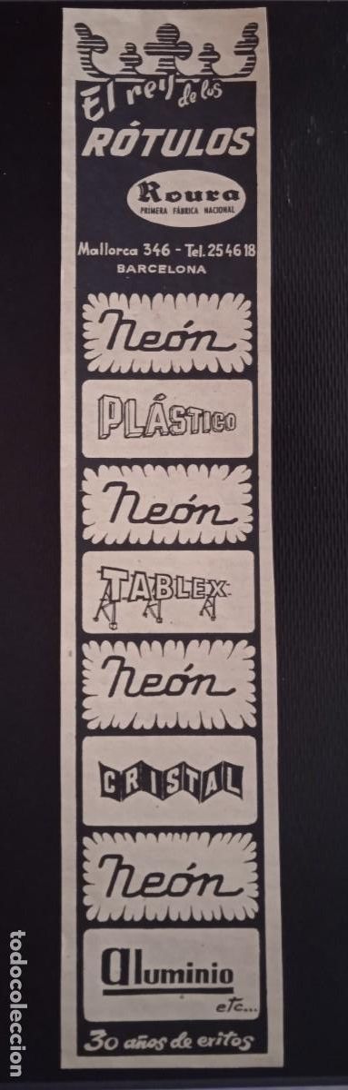 Sammelleidenschaft Andere Papierartikel: Anuncio publicitario *ROURA, EL REY DE LOS ROTULOS* BARCELONA, 30 A&Ntilde;OS DE EXITOS (A&Ntilde;OS 60)
