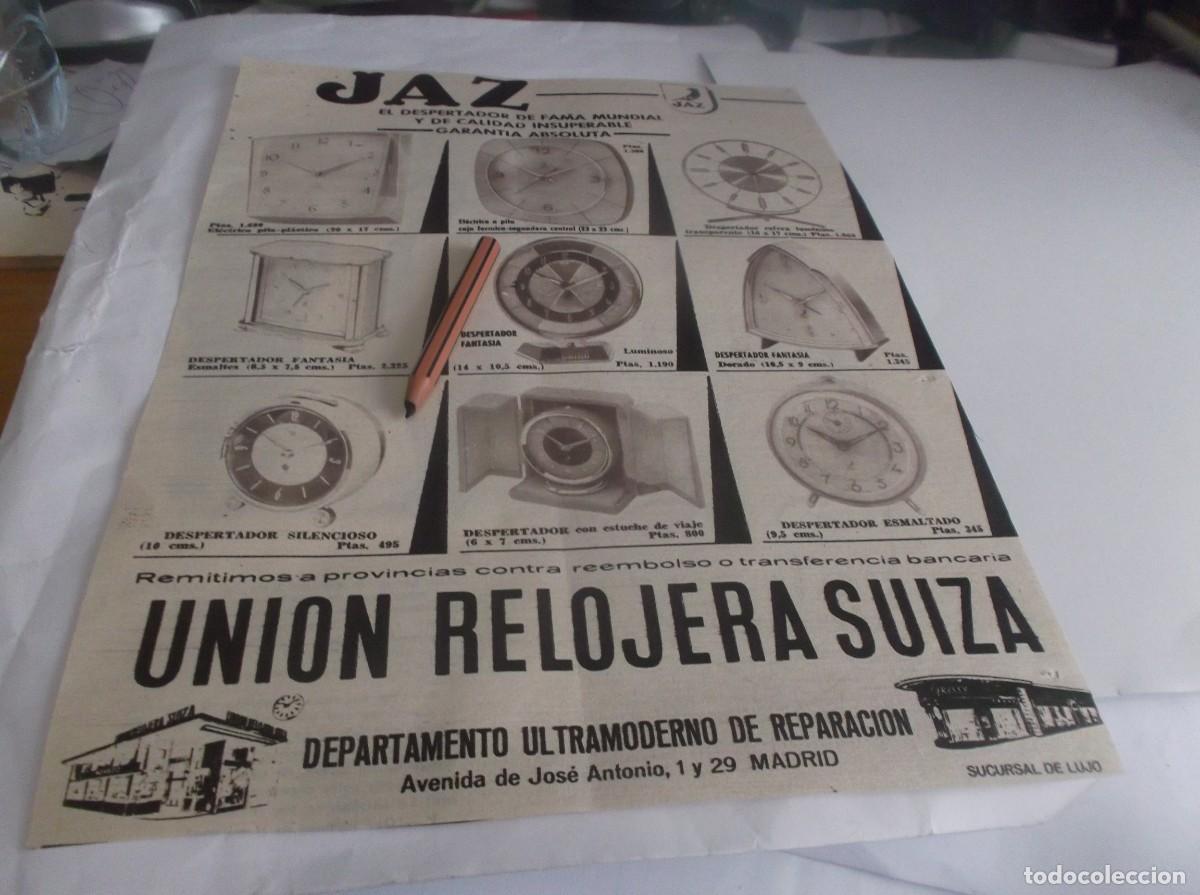 Otros Art&iacute;culos de Coleccionismo en Papel: RECORTE PUBLI.A&Ntilde;O 1963.- RELOJES DESPERTADORES DE FAMA MUNDIAL- JAZ - UNI&Oacute;N RELOJERA SUIZA -MADRID