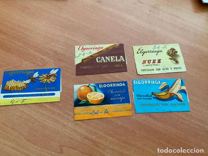 Otros Art&iacute;culos de Coleccionismo en Papel: LOTE 5 ETIQUETAS CHOCOLATE ELGORRIGA PLATANO MIEL NARANJA CANELA NUEZ (COIB221)